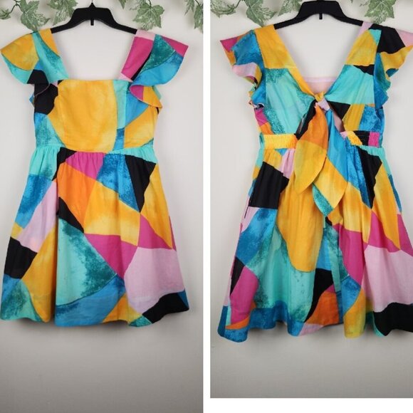 New York & Company Size M Multicolor Tie Back Cotton Dress with Pockets - Picture 1 of 12